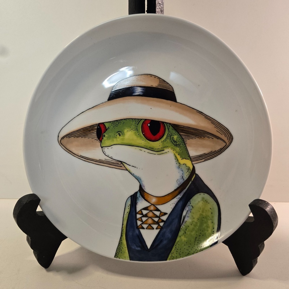 Rachel Kozlowski W Elm 8.75" Dapper Animal Print Frog With Hat Plate Indonesia